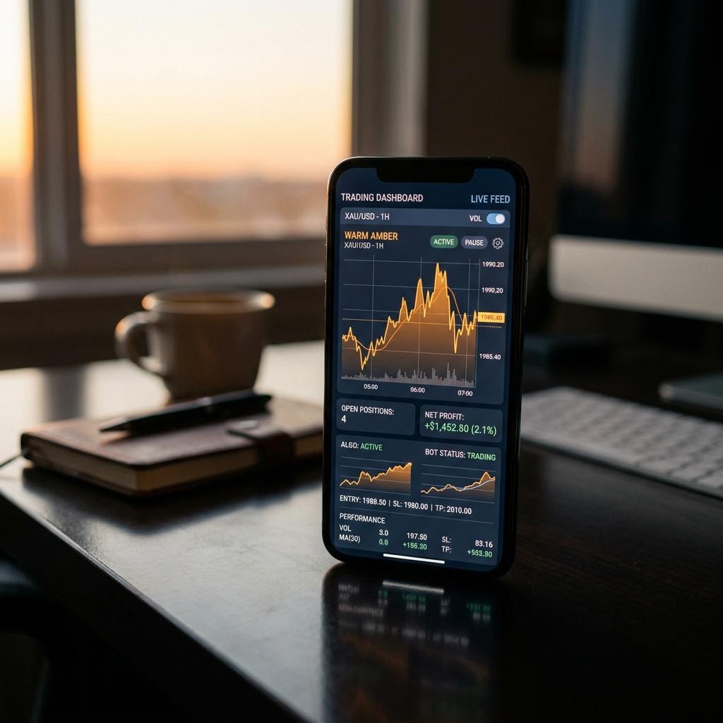 Panel de control de la plataforma de trading de criptomonedas con IA Tavora Brunesia